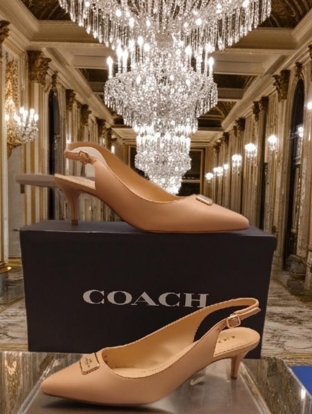 Coach Jillian Beachwood  Slingback Heels Great Neutral SZ 6.5B